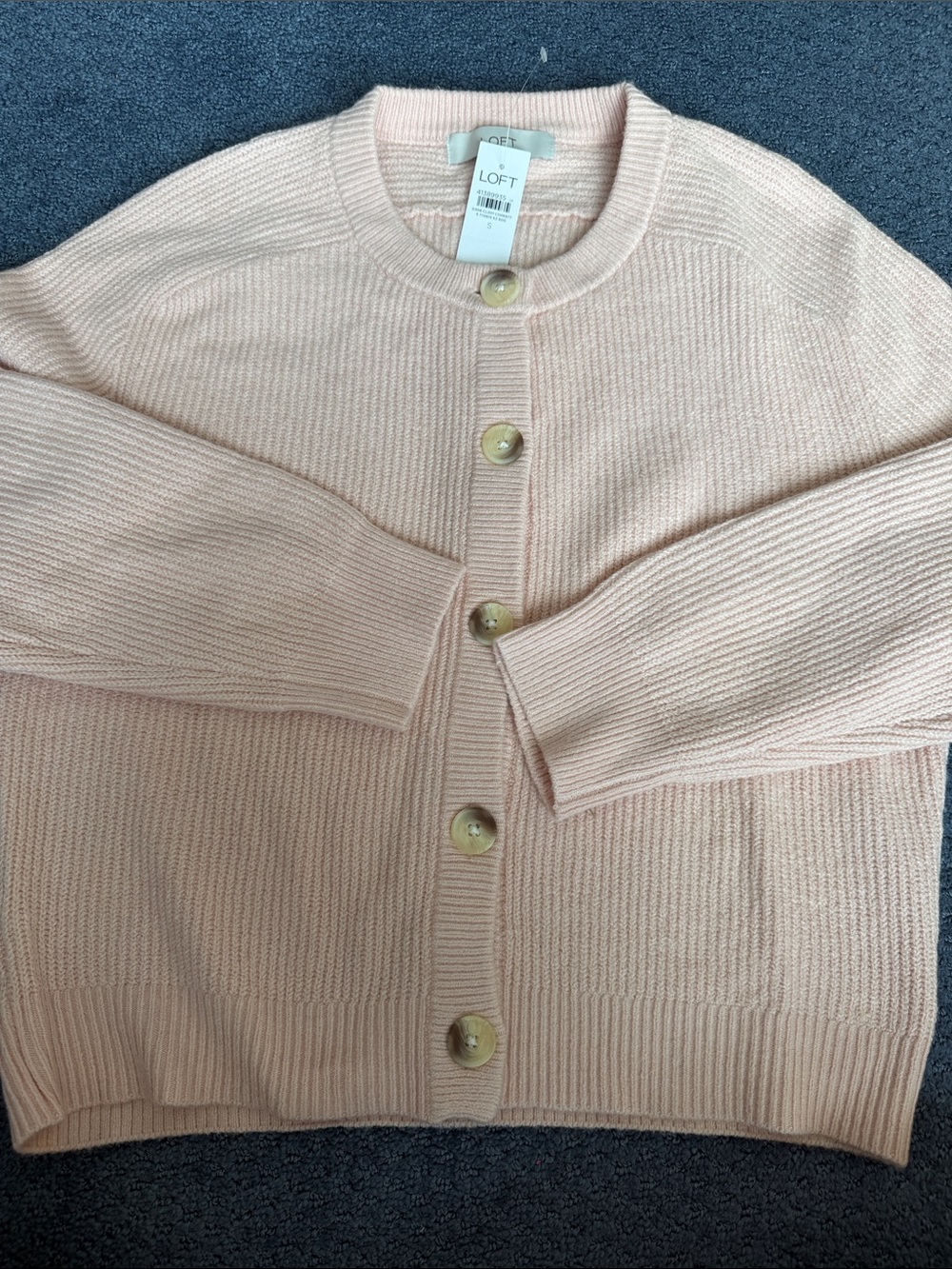 LOFT Light Pink Button-Front Ribbed Cardigan